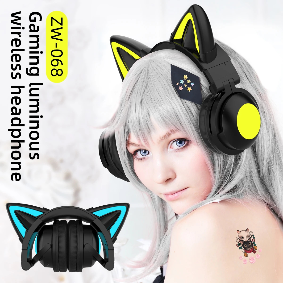 Cat Ear Bluetooth Headset Led - ZW068 auriculares Bluetooth luz LED auriculares